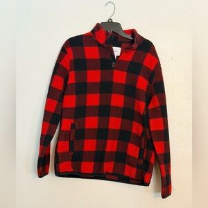 Old Navy Red and Black Plaid Men's Zip Up Sweater